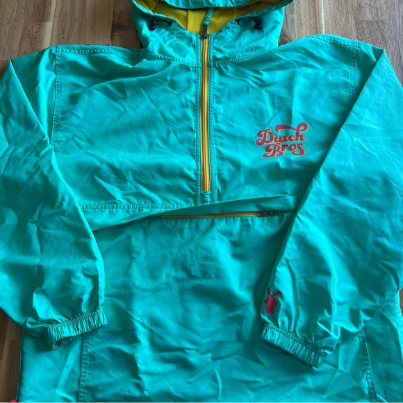 Dutch Bros Jackets & Blazers - Dutch Bros Coffee Windbreaker Pullover Jacket Medium Green/Yellow